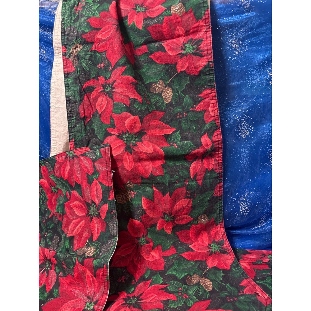 Christmas Poinsettia Table Runner 68"  &‎ 8 Placemat Set Holiday Sparkle